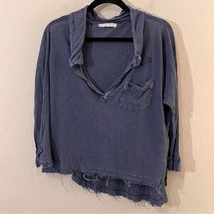 We The Free by Free People Blue Distressed Gauze V-Neck Long Sleeve Top Large